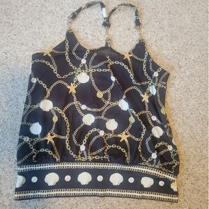 Boston Proper Seashell Print Strappy Top Black XXS NWOT